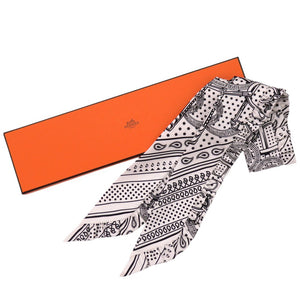 未使用品 エルメス ツイリー フリル スカーフ ギャザーブレード 総柄 エプロンドール バンダナ EPERON D'OR 852978S シルク BLANC 0214【中古】HERMES