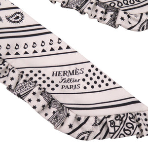 未使用品 エルメス ツイリー フリル スカーフ ギャザーブレード 総柄 エプロンドール バンダナ EPERON D'OR 852978S シルク BLANC 0214【中古】HERMES