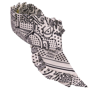 未使用品 エルメス ツイリー フリル スカーフ ギャザーブレード 総柄 エプロンドール バンダナ EPERON D'OR 852978S シルク BLANC 0214【中古】HERMES