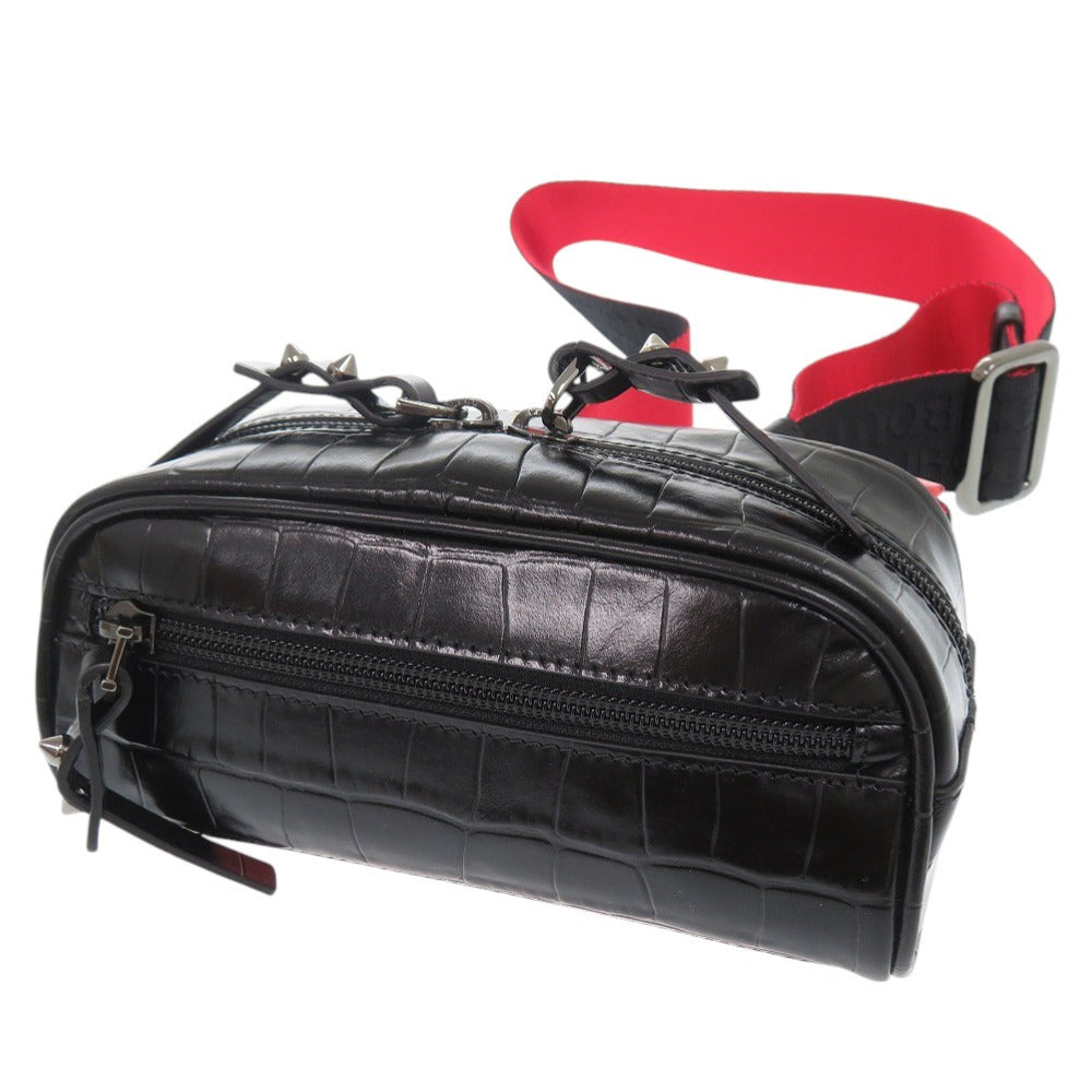 新品同様 クリスチャンルブタン ブラスター クロコ型押し 型押しレザー ブラック レッド ボディバッグ 0220【中古】Christian Louboutin メンズ