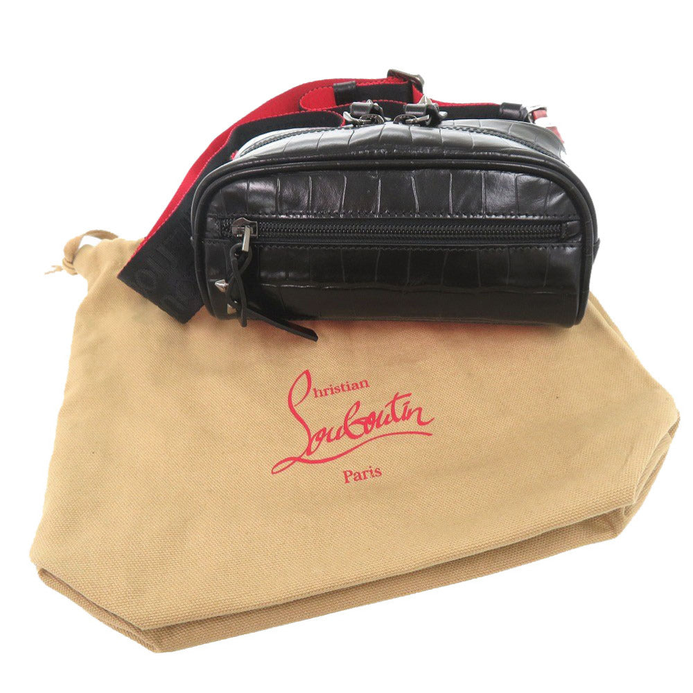 新品同様 クリスチャンルブタン ブラスター クロコ型押し 型押しレザー ブラック レッド ボディバッグ 0220【中古】Christian Louboutin メンズ