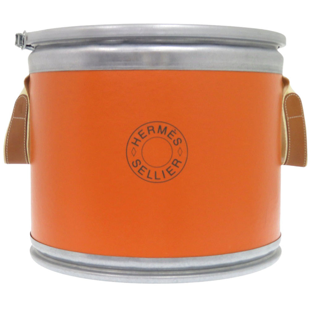 エルメス サドルボックス 馬具入れ 缶 ステンレススチール/レザー/ペーパー オレンジ ハンドバッグ 0226【中古】HERMES
