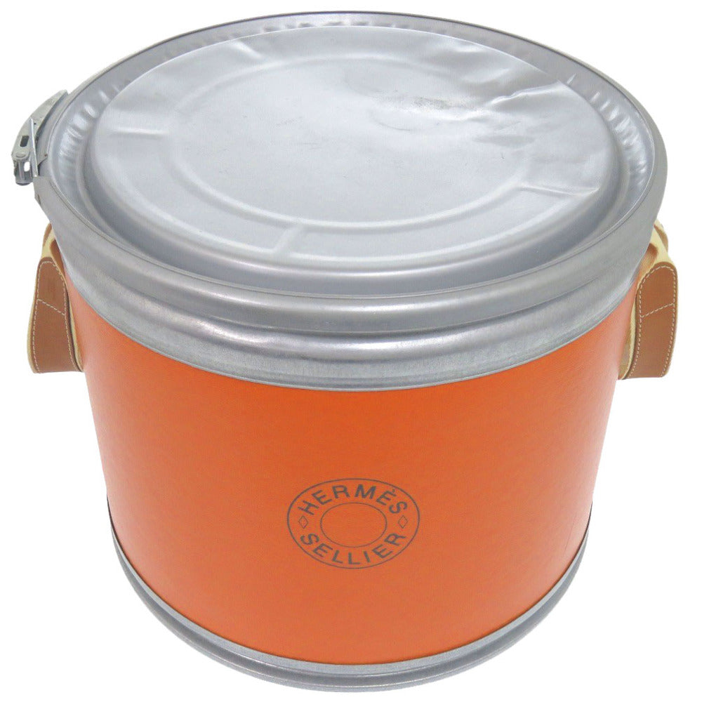 エルメス サドルボックス 馬具入れ 缶 ステンレススチール/レザー/ペーパー オレンジ ハンドバッグ 0226【中古】HERMES