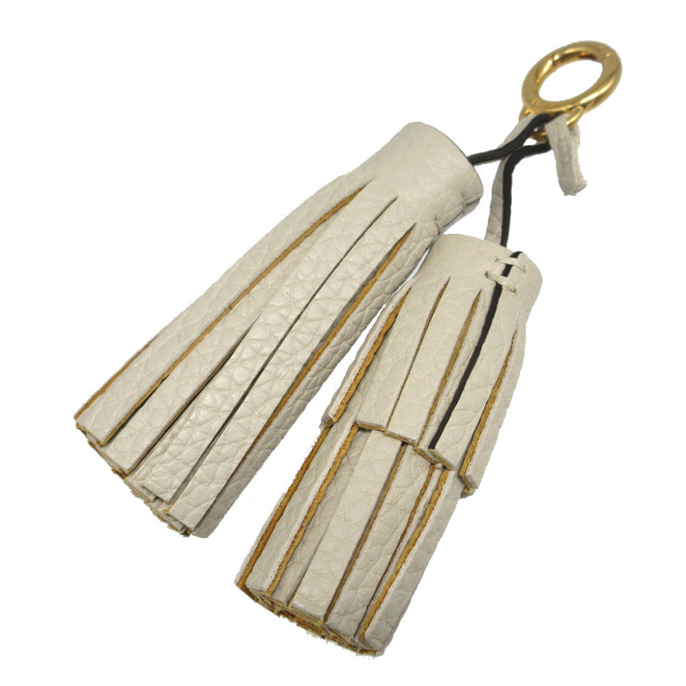美品 マルベリー RL6698 タッセル フリンジ レザー グレー イエロー 黄 バッグチャーム キーホルダー 0248【中古】Mulberry
