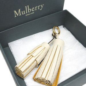 美品 マルベリー RL6698 タッセル フリンジ レザー グレー イエロー 黄 バッグチャーム キーホルダー 0248【中古】Mulberry