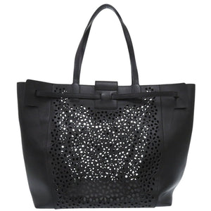 美品 VIV SKIN DENTELLE ハンドバッグ カットワーク レース ポーチ付き 花柄 フラワー レザー ブラック 0250【中古】ROGER VIVIER