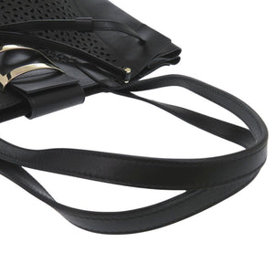 美品 VIV SKIN DENTELLE ハンドバッグ カットワーク レース ポーチ付き 花柄 フラワー レザー ブラック 0250【中古】ROGER VIVIER