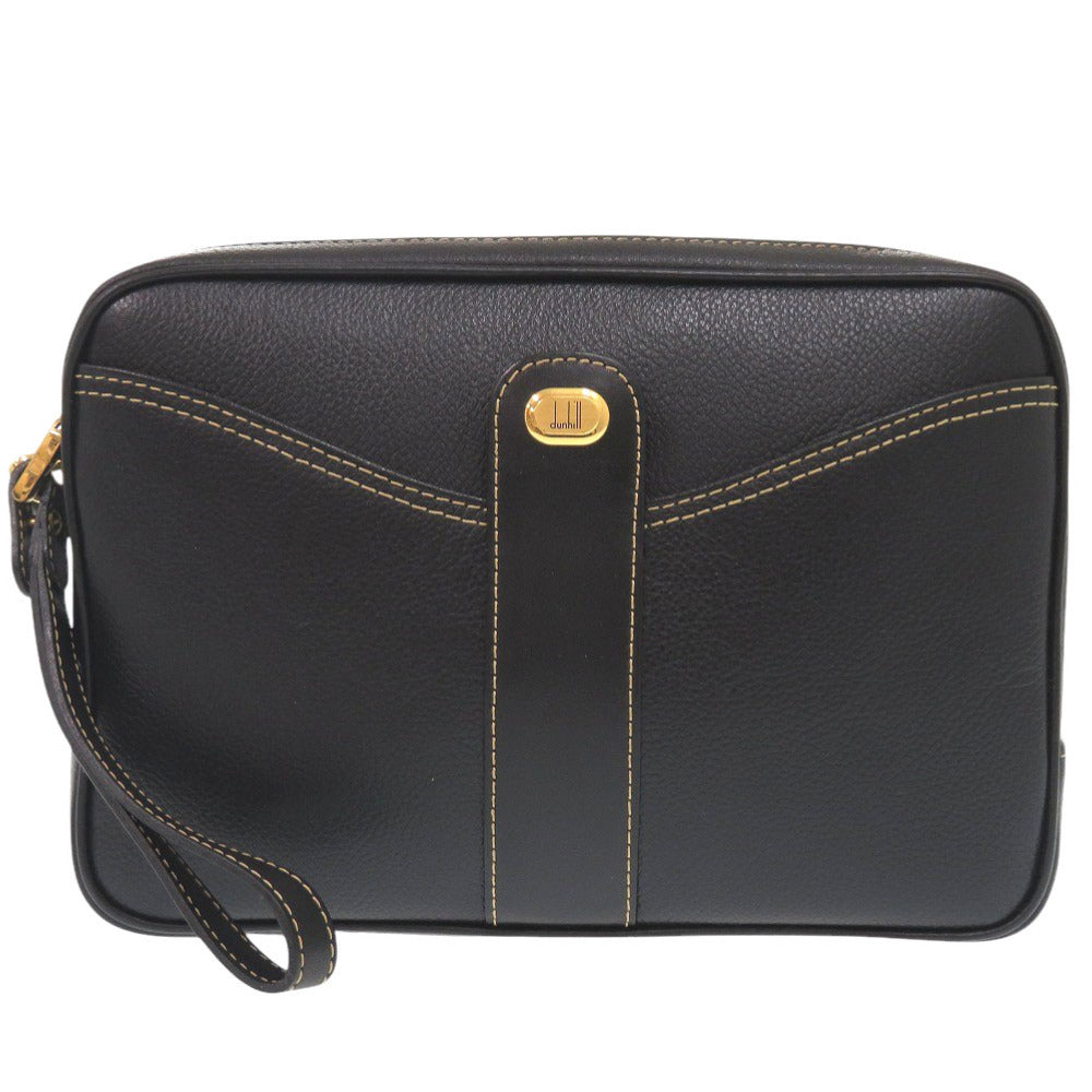 美品 ダンヒル レザー ブラック セカンドバッグ 黒 0283【中古】Dunhill メンズ