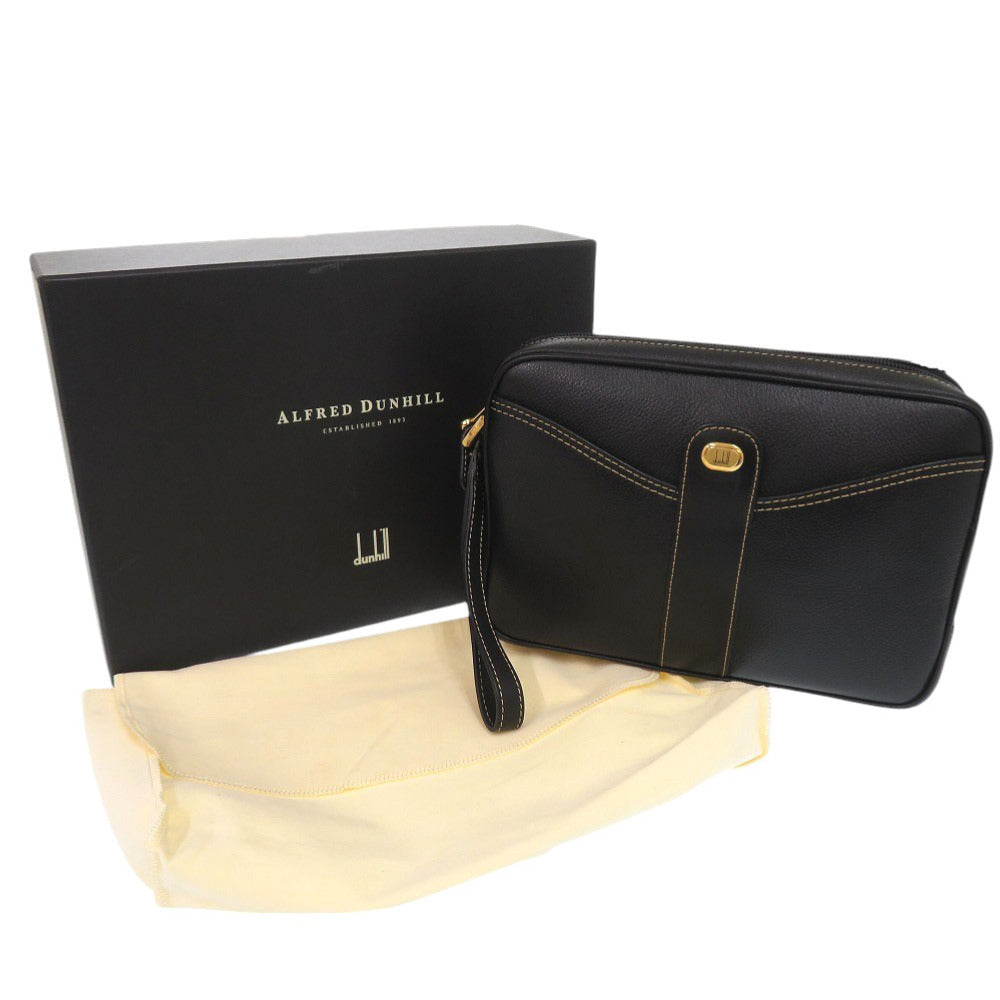 美品 ダンヒル レザー ブラック セカンドバッグ 黒 0283【中古】Dunhill メンズ
