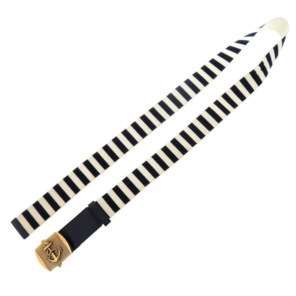 美品 グッチ ガチャベルト ストライプ 375191 キャンバス/レザー ベージュ ネイビー 0297【中古】GUCCI