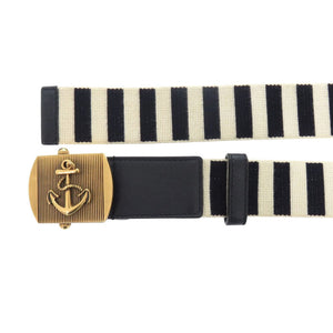 美品 グッチ ガチャベルト ストライプ 375191 キャンバス/レザー ベージュ ネイビー 0297【中古】GUCCI