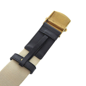 美品 グッチ ガチャベルト ストライプ 375191 キャンバス/レザー ベージュ ネイビー 0297【中古】GUCCI