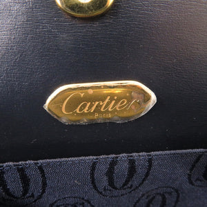 美品 カルティエ サファイアライン 53131 レザー ネイビー チェーンショルダーバッグ 0312【中古】CARTIER