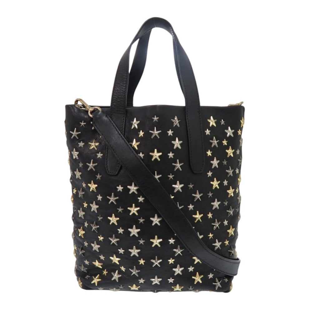 美品 ジミーチュウ スタースタッズ レザー ブラック 2wayハンドバッグ 黒 0319【中古】JIMMY CHOO