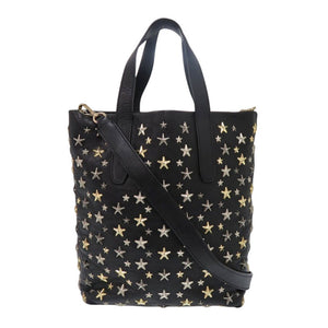 美品 ジミーチュウ スタースタッズ レザー ブラック 2wayハンドバッグ 黒 0319【中古】JIMMY CHOO