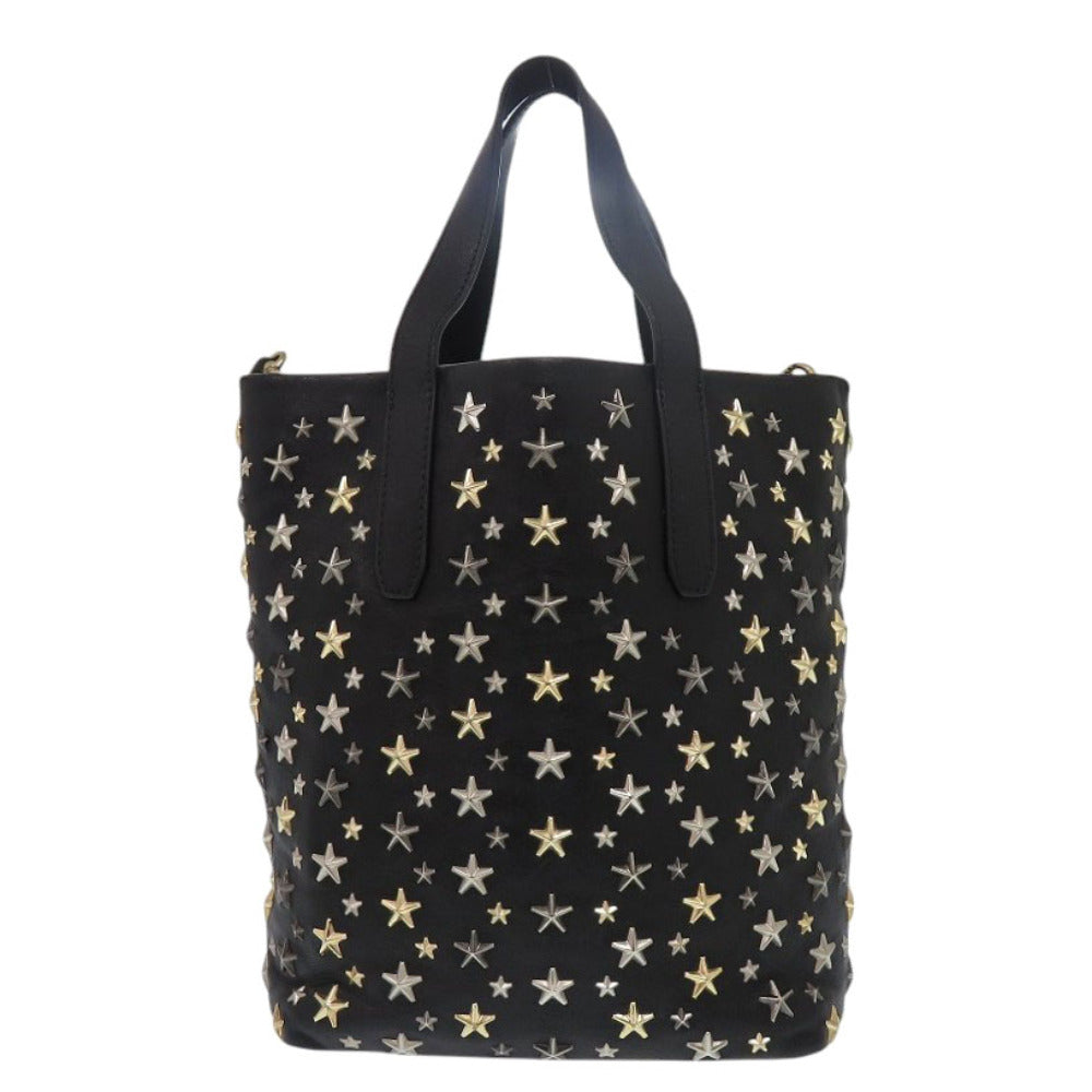 美品 ジミーチュウ スタースタッズ レザー ブラック 2wayハンドバッグ 黒 0319【中古】JIMMY CHOO