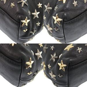 美品 ジミーチュウ スタースタッズ レザー ブラック 2wayハンドバッグ 黒 0319【中古】JIMMY CHOO