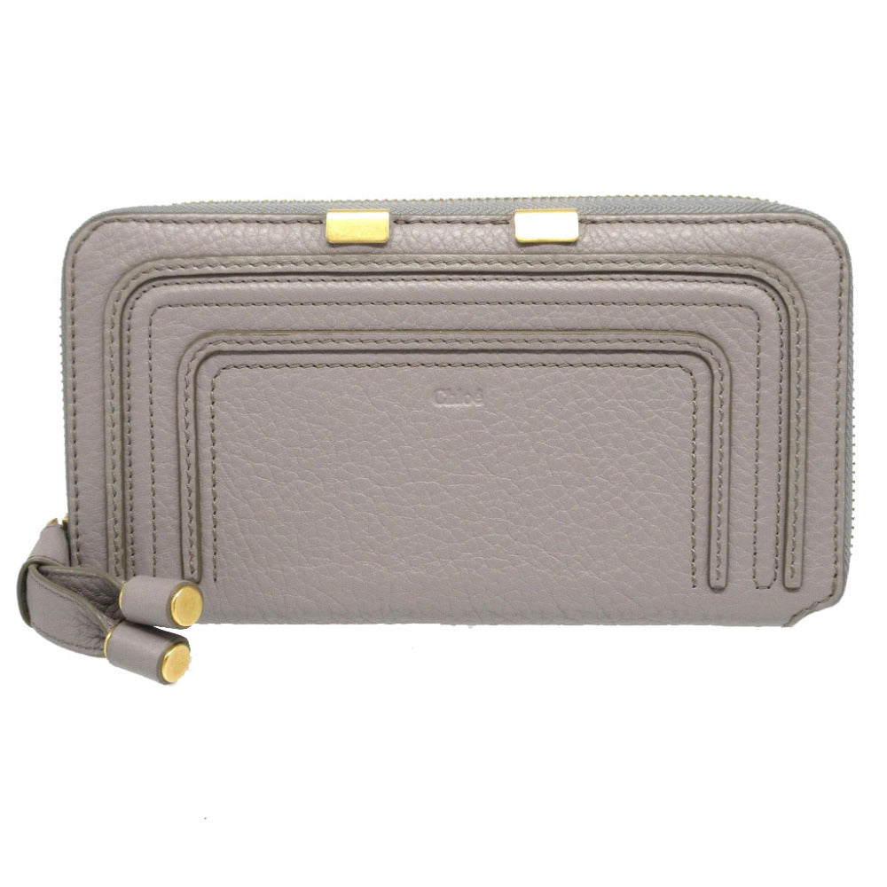 新品同様 クロエ マーシー レザー グレー ラウンドファスナー長財布 財布 0331【中古】Chloe