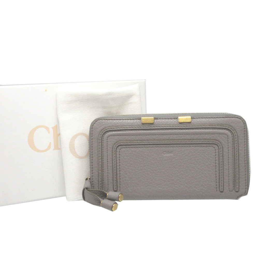 新品同様 クロエ マーシー レザー グレー ラウンドファスナー長財布 財布 0331【中古】Chloe