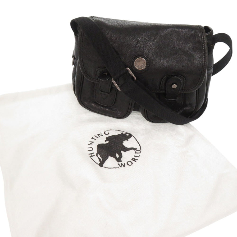 美品 ハンティングワールド ウォッシュド キャリーオールS 8500WSD レザー ブラック ショルダーバッグ 0368【中古】HUNTING WORLD