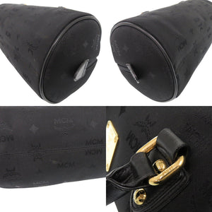 美品 エム シー エム ロゴプレート キャンバス ブラック ハンドバッグ 黒 0405【中古】MCM