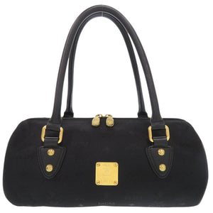 美品 エム シー エム ロゴプレート キャンバス ブラック ハンドバッグ 黒 0405【中古】MCM