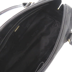 美品 エム シー エム ロゴプレート キャンバス ブラック ハンドバッグ 黒 0405【中古】MCM