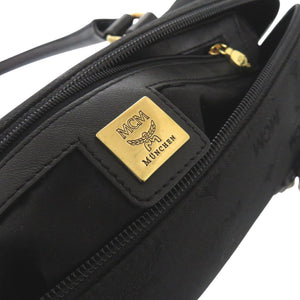 美品 エム シー エム ロゴプレート キャンバス ブラック ハンドバッグ 黒 0405【中古】MCM