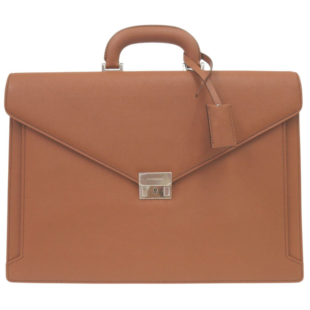 新品同様 バーバリー ブリーフケース ロゴプレート フラップ式 ビジネスバッグ レザー ブラウン 0409【中古】BURBERRY