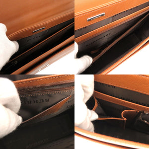 新品同様 バーバリー ブリーフケース ロゴプレート フラップ式 ビジネスバッグ レザー ブラウン 0409【中古】BURBERRY