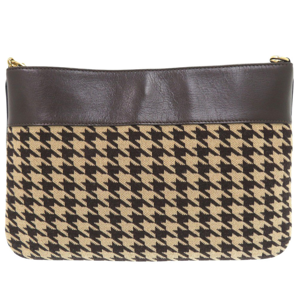 セリーヌ ヴィンテージ トリオンフチェーン 千鳥柄 ファブリック レザー ベージュ ワンショルダーバッグ 0421【中古】CELINE