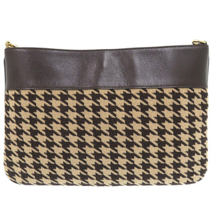 セリーヌ ヴィンテージ トリオンフチェーン 千鳥柄 ファブリック レザー ベージュ ワンショルダーバッグ 0421【中古】CELINE