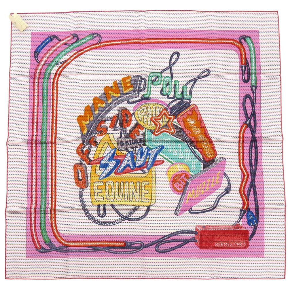 未使用品 エルメス カレ70 シュヴァロスコープ ネオン ポワンティエ Chevaloscope Neon スカーフ シルク BLANC 0453【中古】HERMES