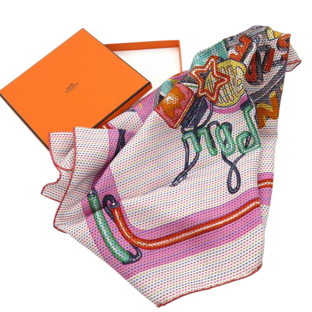 未使用品 エルメス カレ70 シュヴァロスコープ ネオン ポワンティエ Chevaloscope Neon スカーフ シルク BLANC 0453【中古】HERMES