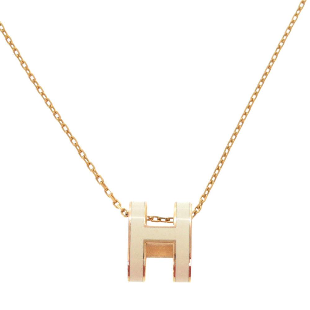 美品 エルメス ミニポップアッシュH ロゴ GP ホワイト ネックレス 0461【中古】HERMES