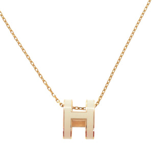 美品 エルメス ミニポップアッシュH ロゴ GP ホワイト ネックレス 0461【中古】HERMES