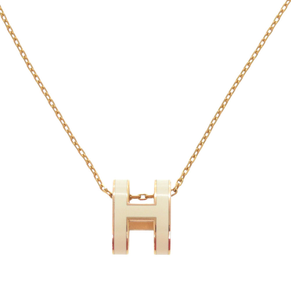 美品 エルメス ミニポップアッシュH ロゴ GP ホワイト ネックレス 0461【中古】HERMES