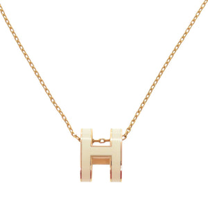 美品 エルメス ミニポップアッシュH ロゴ GP ホワイト ネックレス 0461【中古】HERMES