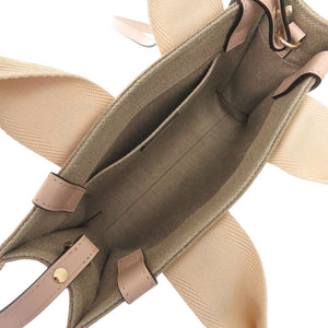 美品 クロエ WOODY スモールトートバッグ レザー/リネンキャンバス ベージュ ピンク 2wayハンドバッグ 0469【中古】Chloe