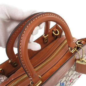 未使用品 コーチ × DISNEY ローグ 25 シグネチャー ウィズ ミッキーマウス アンド フレンズ エンブロイダリー レザー キャンバス 2WAY ショルダーバッグ ブラウン 0528【中古】COACH