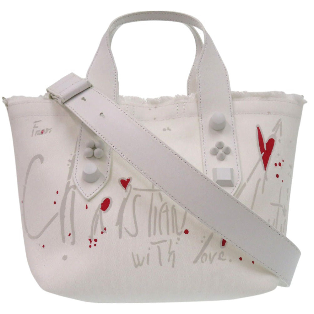 新品同様 クリスチャンルブタン フランジバス 2WAY トートバッグ ショルダーバッグ Frangibus 3215121 コットンキャンバス ホワイト 0540【中古】Christian Louboutin