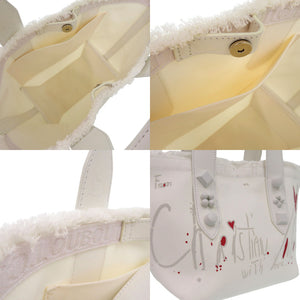 新品同様 クリスチャンルブタン フランジバス 2WAY トートバッグ ショルダーバッグ Frangibus 3215121 コットンキャンバス ホワイト 0540【中古】Christian Louboutin