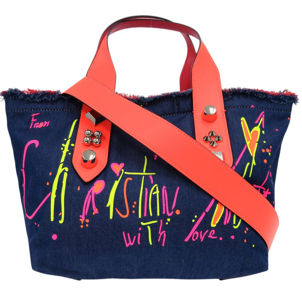 美品 クリスチャンルブタン フランジバス 2WAY トートバッグ ショルダーバッグ Frangibus  3215121 ブルーデニム 0556【中古】Christian Louboutin