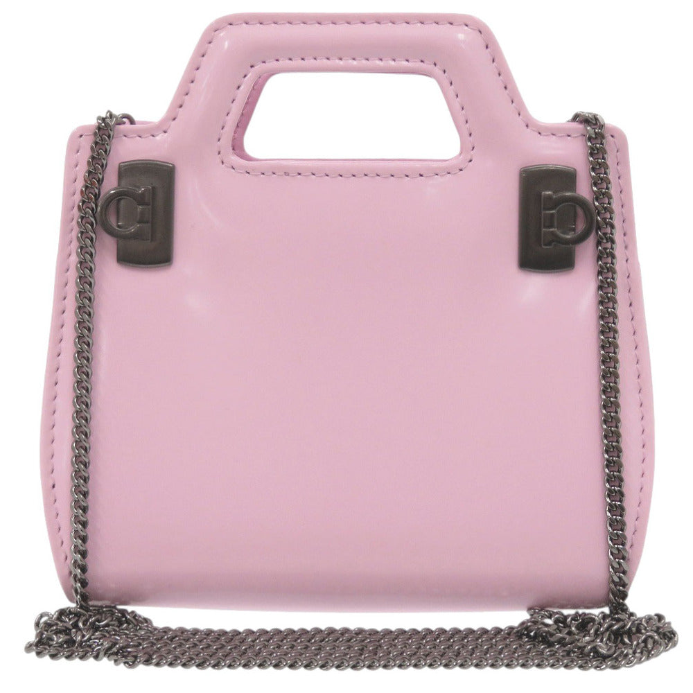 新品同様 サルヴァトーレフェラガモ ワンダ 2WAY チェーンショルダー 213984 カーフレザー ピンク ショルダーバッグ 0559【中古】Salvatore Ferragamo