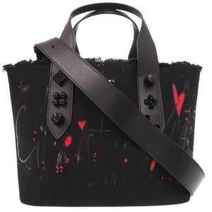 新品同様 クリスチャンルブタン フランジバス トートバッグ 2WAY ショルダーバッグ Frangibus 3215121 コットンキャンバス ブラック 0635【中古】Christian Louboutin