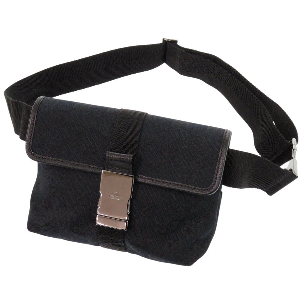 美品 グッチ 131236 GGキャンバス ブラック ウエストバッグ ボディバッグ 黒 0640【中古】GUCCI