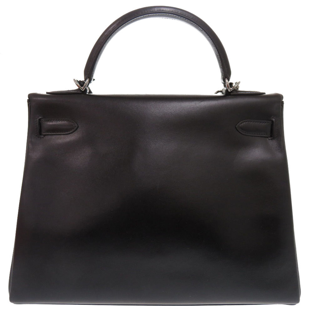 美品 エルメス ケリー32 内縫い ボックスカーフ ブラック ルテニウム金具 □G刻印 ハンドバッグ 黒 0675 【中古】 HERMES