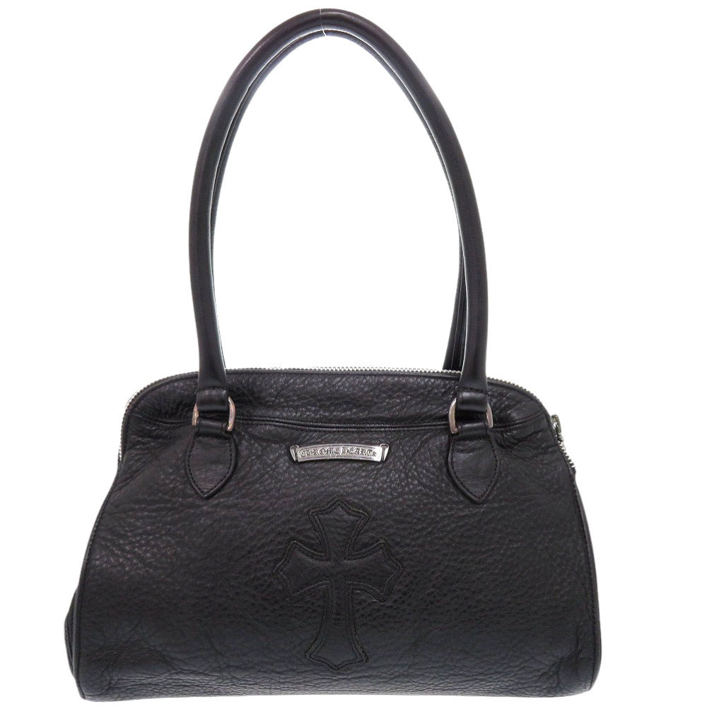 クロムハーツ セメタリークロスパッチ レザー ブラック ハンドバッグ 黒 0683【中古】CHROME HEARTS