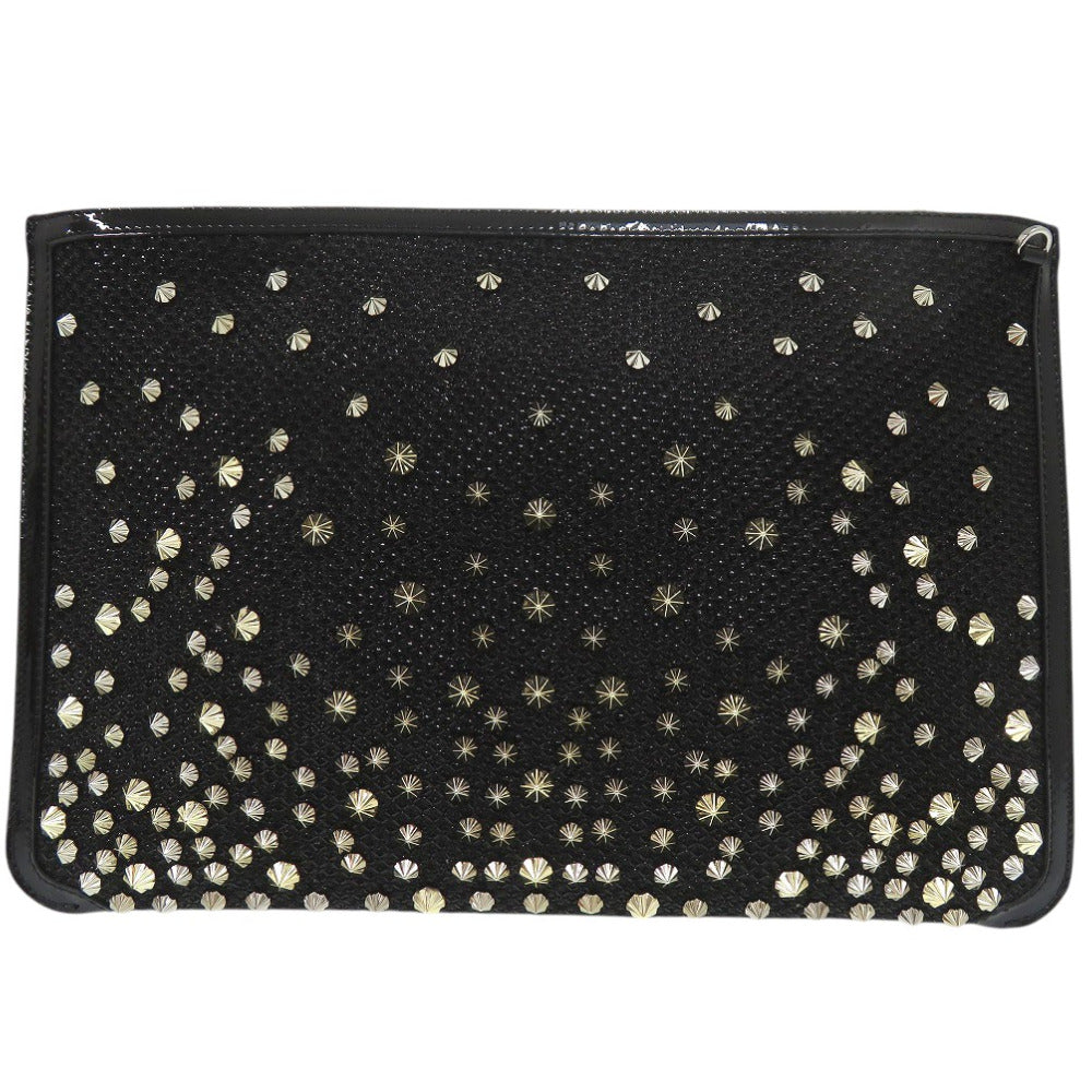 新品同様 クリスチャンルブタン スパイク クラッチバッグ ショルダーバッグ PVC ブラック 0686【中古】Christian Louboutin