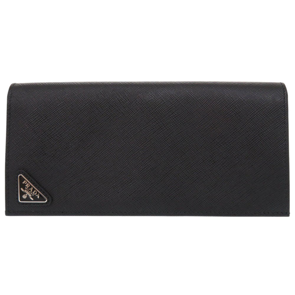 新品同様 プラダ サフィアーノ トライアングルロゴ 2MV836 レザー ブラック 長財布 黒 0719【中古】PRADA メンズ